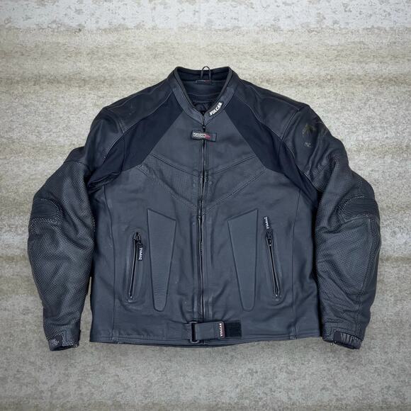 Vintage Vulcan Genuine Leather Jacket Jet Black Biker Padded Detroit Style 90s - Picture 1 of 5